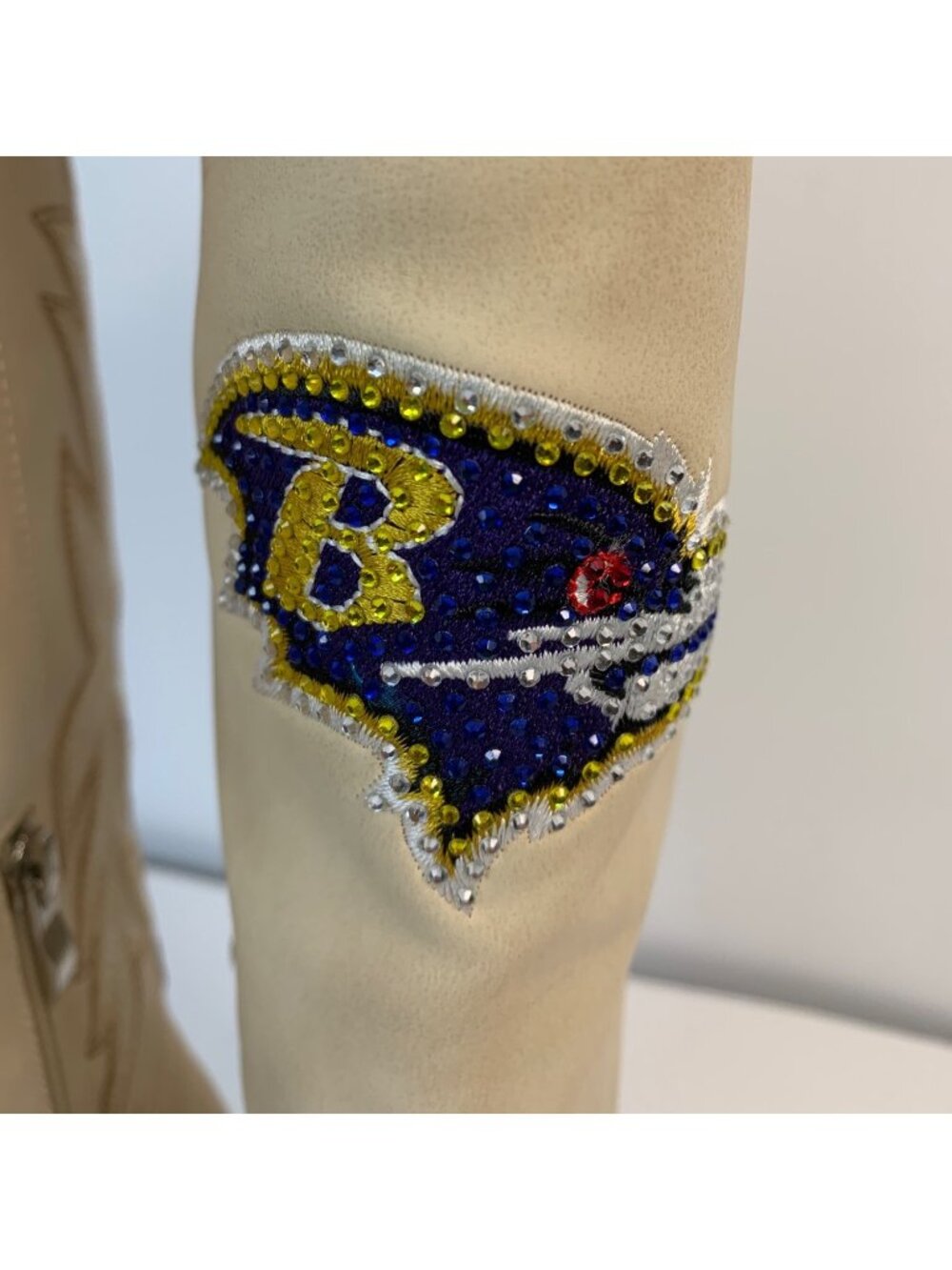 Baltimore Ravens Womens Cowboy Boots Size 8 Beige NFL Rhinestone Logo Western - Picture 7 of 12